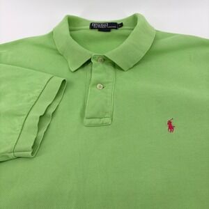 Polo by Ralph Lauren Mens L Green Polo Shirt Red Pony‎ Logo Cotton Casual